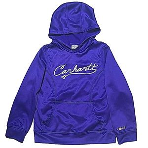 Carhartt Force purple hoodie kids size 8 front pocket thumb hole sleeves